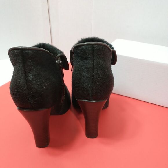 Fossil Ladies Sz 6 Brown Calf Hair Zipper Blocked Heel Booties - Picture 5 of 10